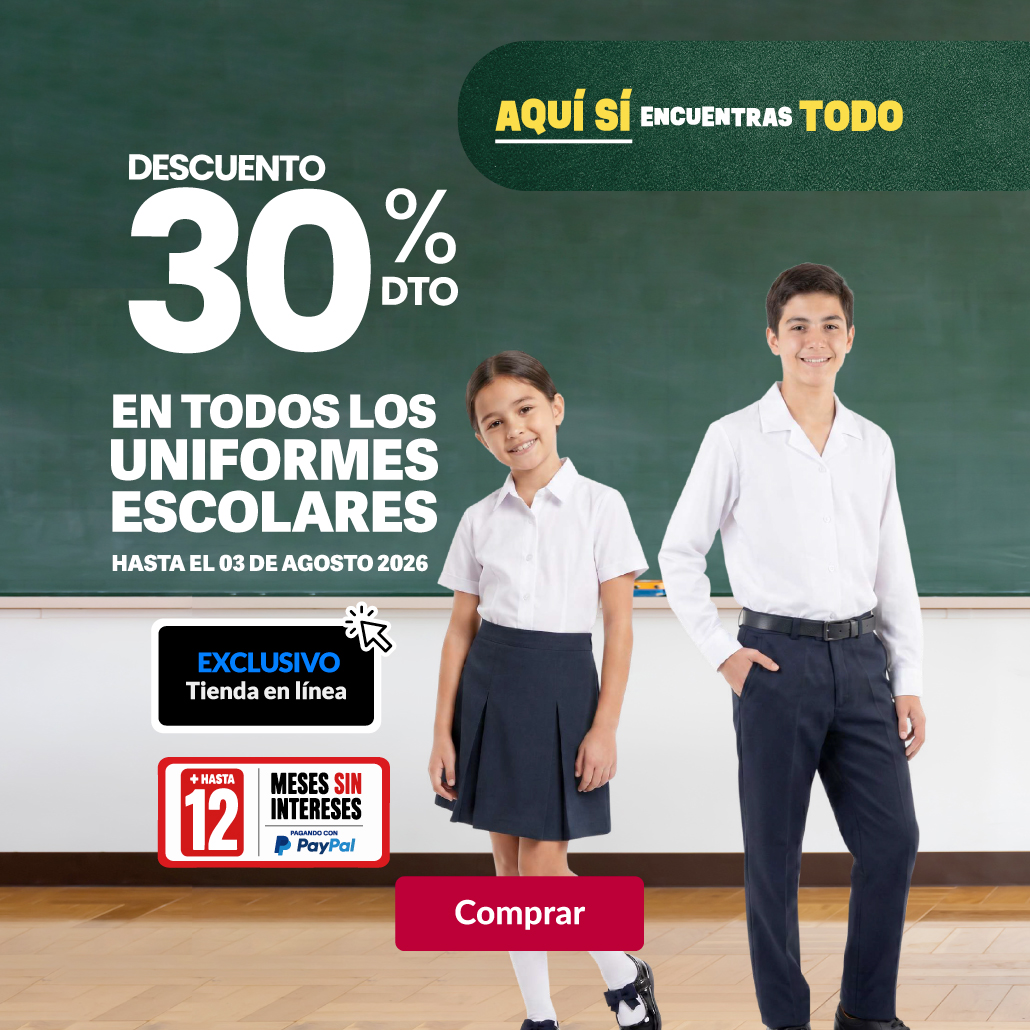 30% de descuento en todos los uniformes escolares. 