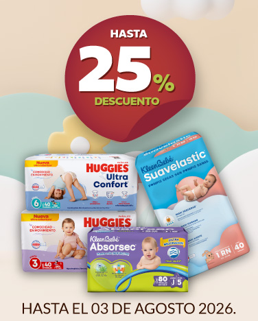 Hasta 25% de descuento En todos los pañales seleccionados