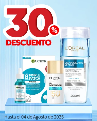 30% de descuento en todos los tratamientos facuales L'Oréal y Garnier