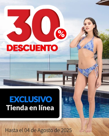 30% de descuento en todos los trajes de baño y shorts deportivos para dama