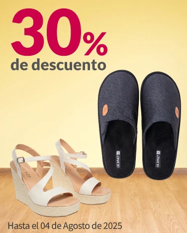 30% de descuento en todas las pantuflas y sandalias
