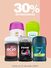 30% de descuento en desodorantes AXE, REXONA, DOVE, EGO Y SAVILÉ