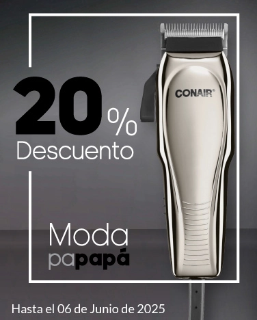 20% de descuento en todos los eléctricos Conair, Remignton, Timco y Black Jack, de cuidado personal para caballero
