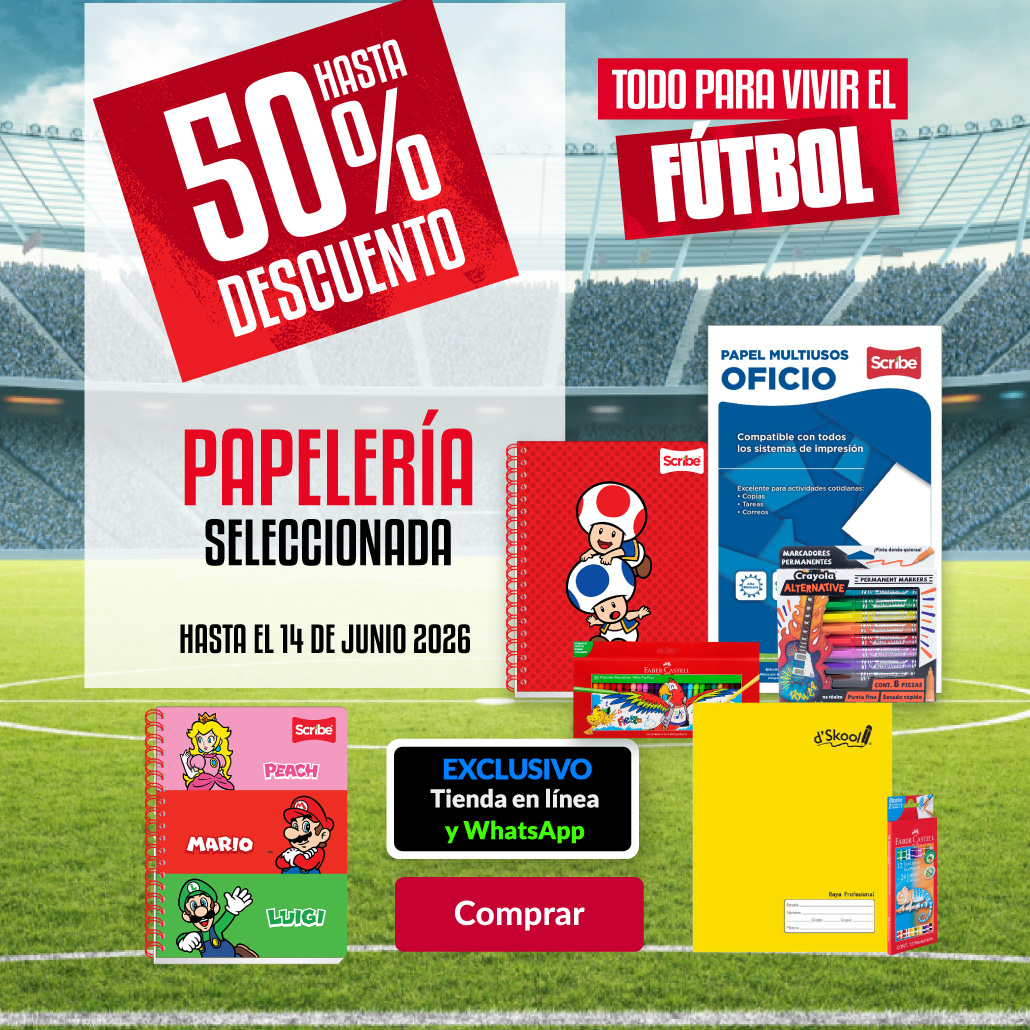 Hasta 50% de descuento en papelería seleccionada. 