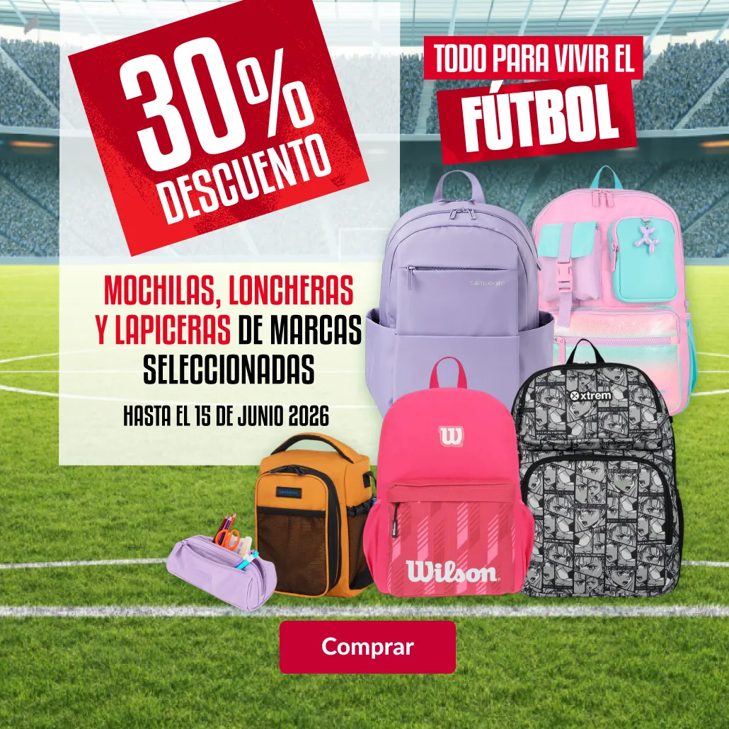 30% de descuento en mochilas, loncheras de marcas seleccionadas