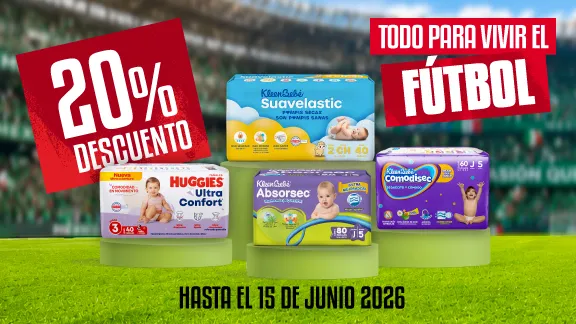 20% de descuento en todos los pañales Huggies, Absorsec, Comodisec y Suavelastic