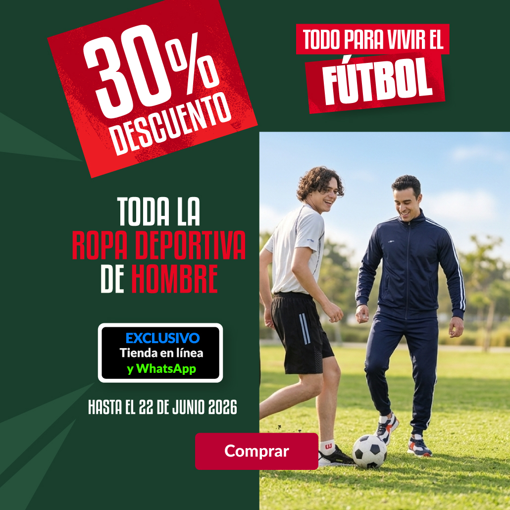 30% de descuento en toda la ropa deportiva de hombre. 