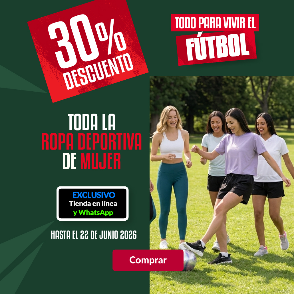 30% de descuento en toda la ropa deportiva de mujer.