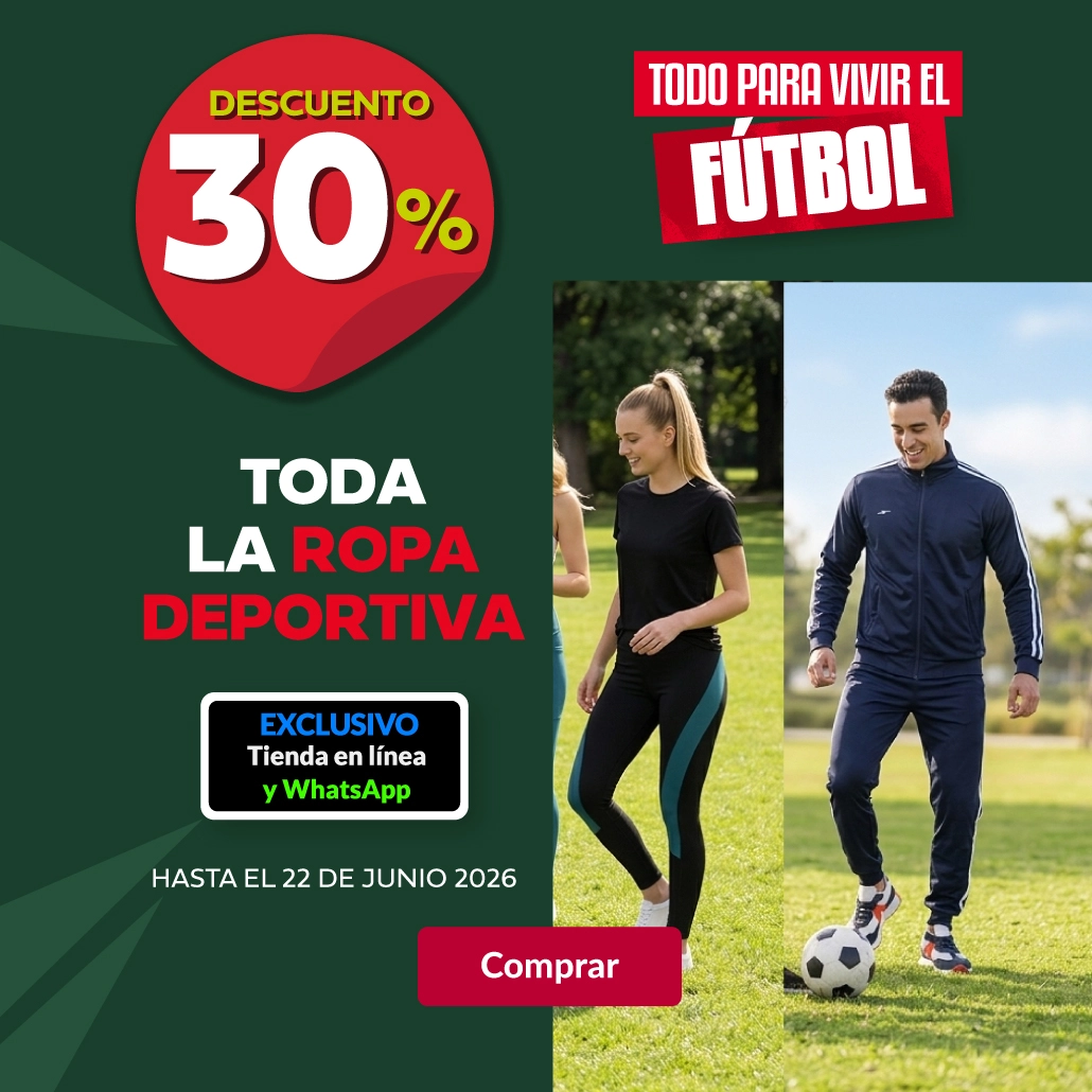 30% de descuento en toda la ropa deportiva.