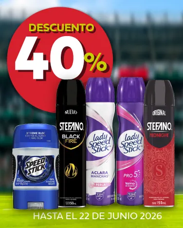 40% de descuento en todos los desodorantes Speed Stick, Lady Speed Stick y Stefano. 