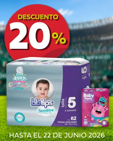 20% de descuento en todos los pañales Chicolastic, Bbtips, Kiddies y Baby Pants.