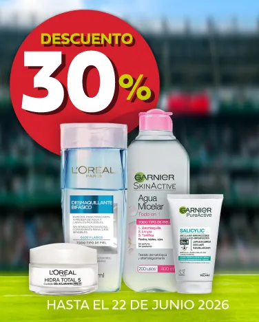 30% de descuento . en todos los tratamientos faciales Garnier y L'Oréal