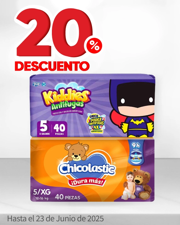 20% de descuento en todos los pañales Chicolastic, Bbtips, Kiddies y Baby Pants