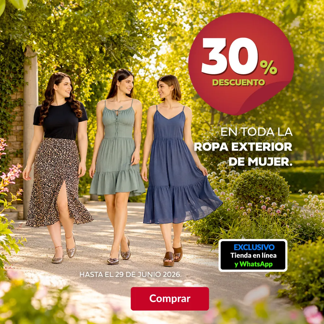 30% de descuento en toda la ropa exterior de mujer. 