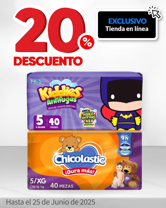 20% de descuento en todos los pañales Chicolastic, Bbtips, Kiddies y Baby Pants