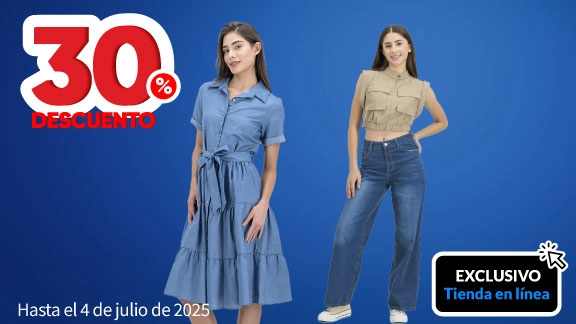 30% de descuento en todas las blusas, pantalones y vestidos para Damas y Teens