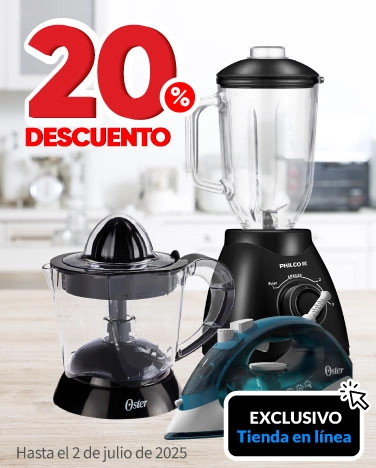 20% de descuento en todos los electrodomésticos de cocina, planchas Oster, American y
          Philco