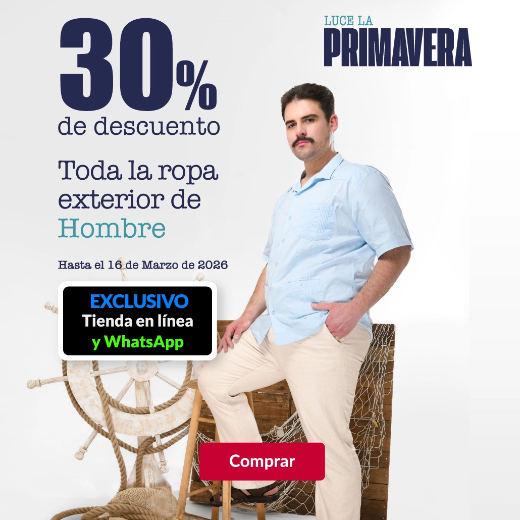 30% de descuento en toda la ropa exterior de hombre.