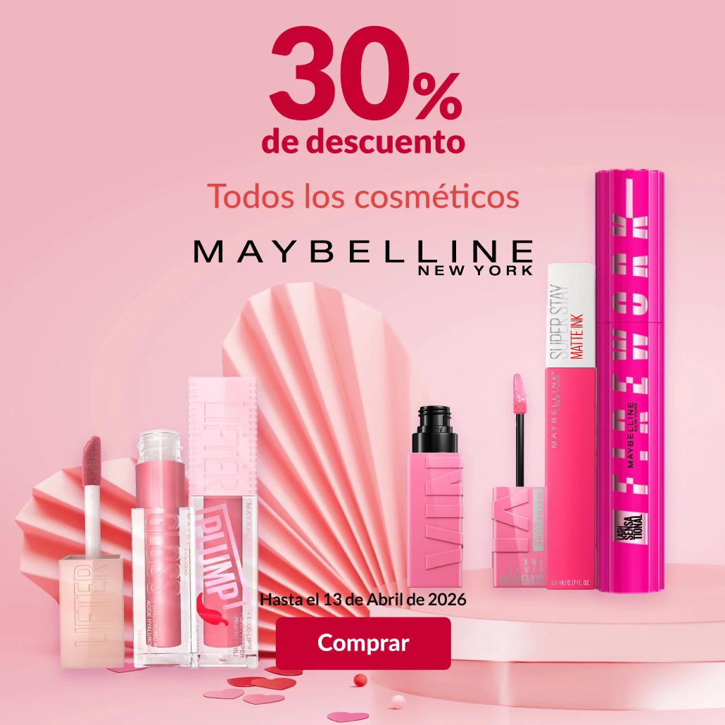 30% de descuento en todos los cosméticos maybelline.