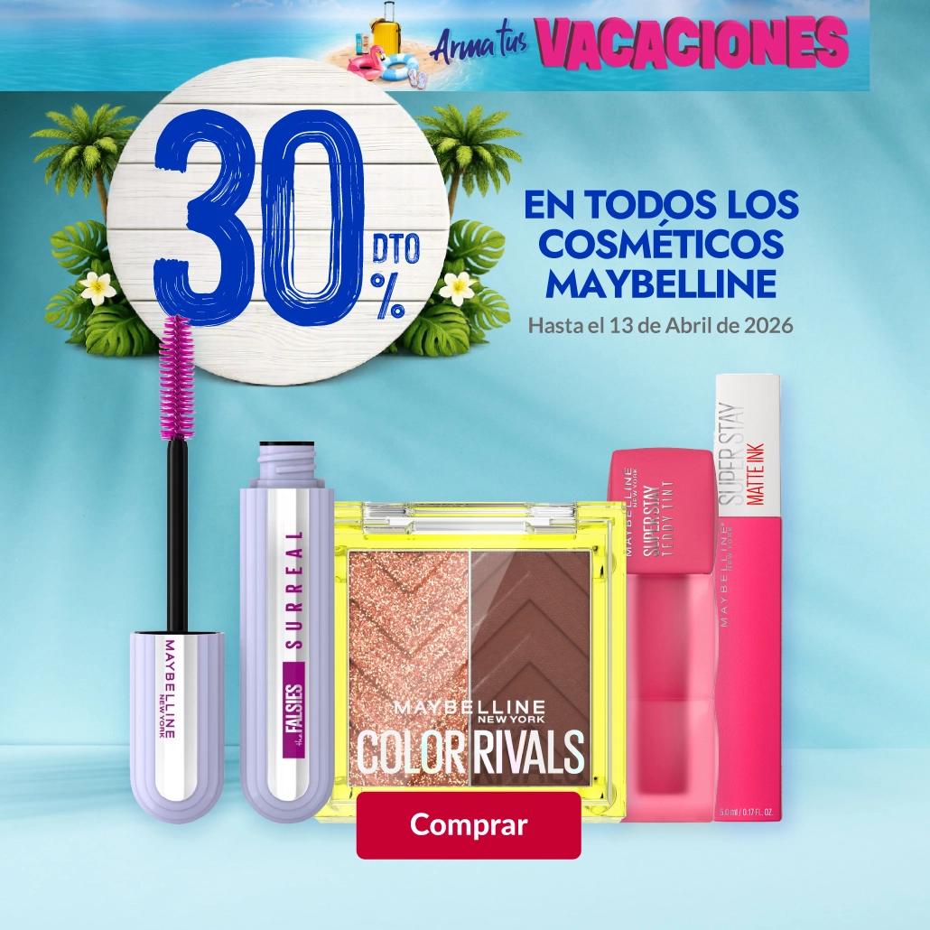 30% de descuento en todos los cosméticos Maybelline 