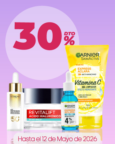 30% de descuento en tratamientos faciales Garnier y L'Oréal