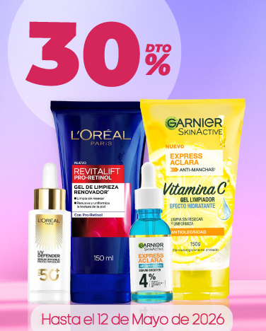 30% de descuento en tratamientos faciales Garnier y L'Oréal