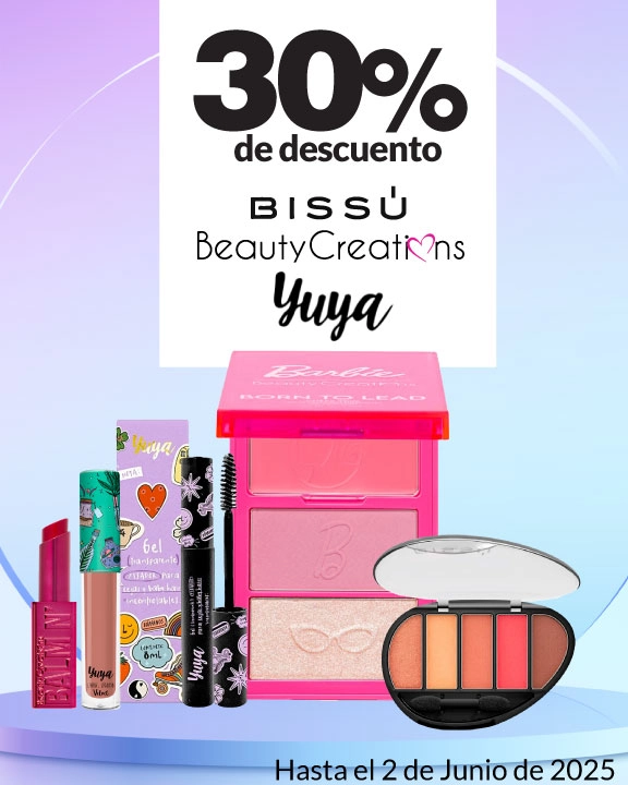 30% de descuento en todos los cosméticos Bissú, Beauty Creations y Yuya