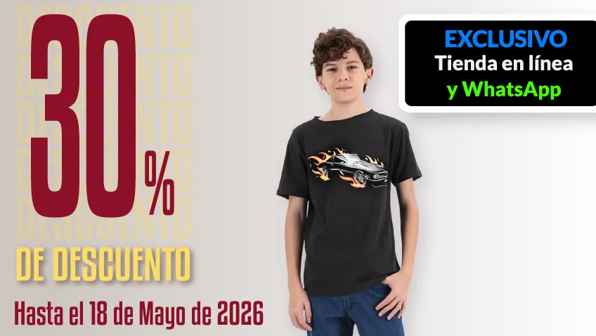 30% de descuento en toda la ropa exterior de chavos.