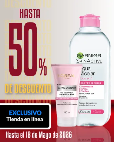 Hasta 50% de descuento en todos los tratamientos faciales Loreal y Garnier. 