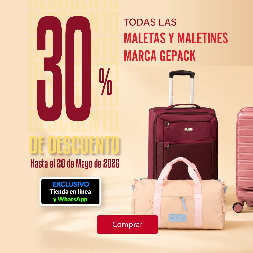 30% de decuento en todas las maletas y maletines de la marca gepack. 