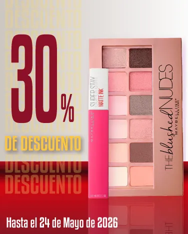 30% de descuento en cosméticos Maybelline. 