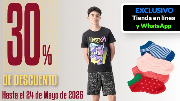 30% de descuento en ropa interior, calcetería y pijamas infantiles. 