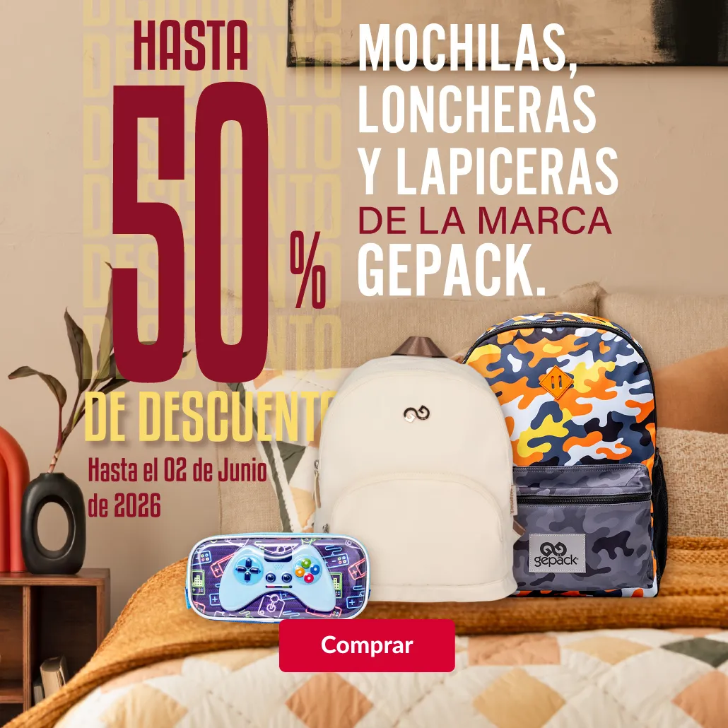 Hasta 50% de descuento en todas las mochilas, loncheras y lapiceras de la marca Gepack.