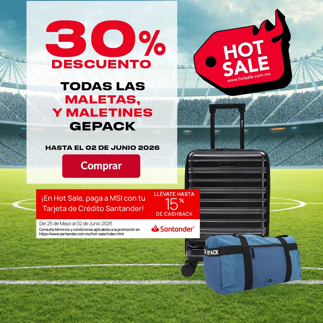 30% de descuento en todas las maletas y maletines gepack.