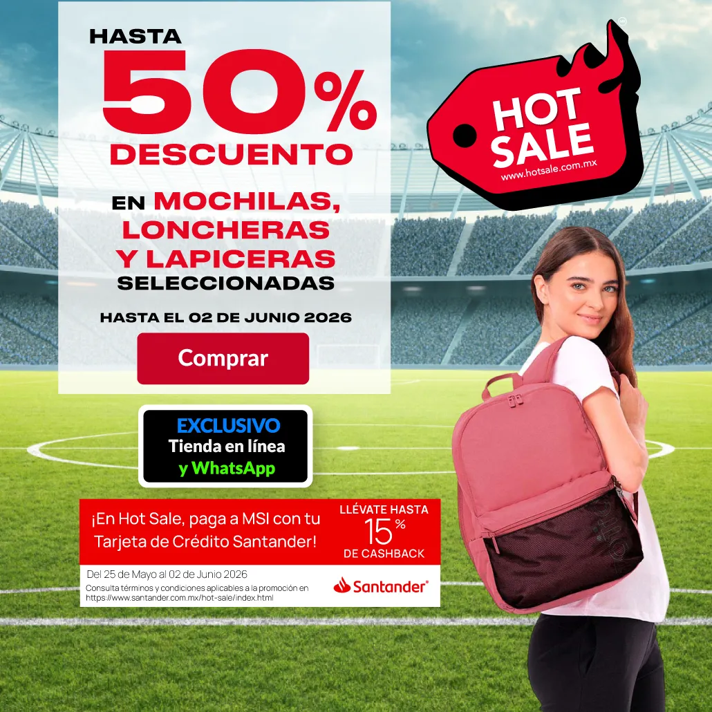 Hasta 50% de descuento en todas las mochilas, loncheras y lapiceras seleccionadas.