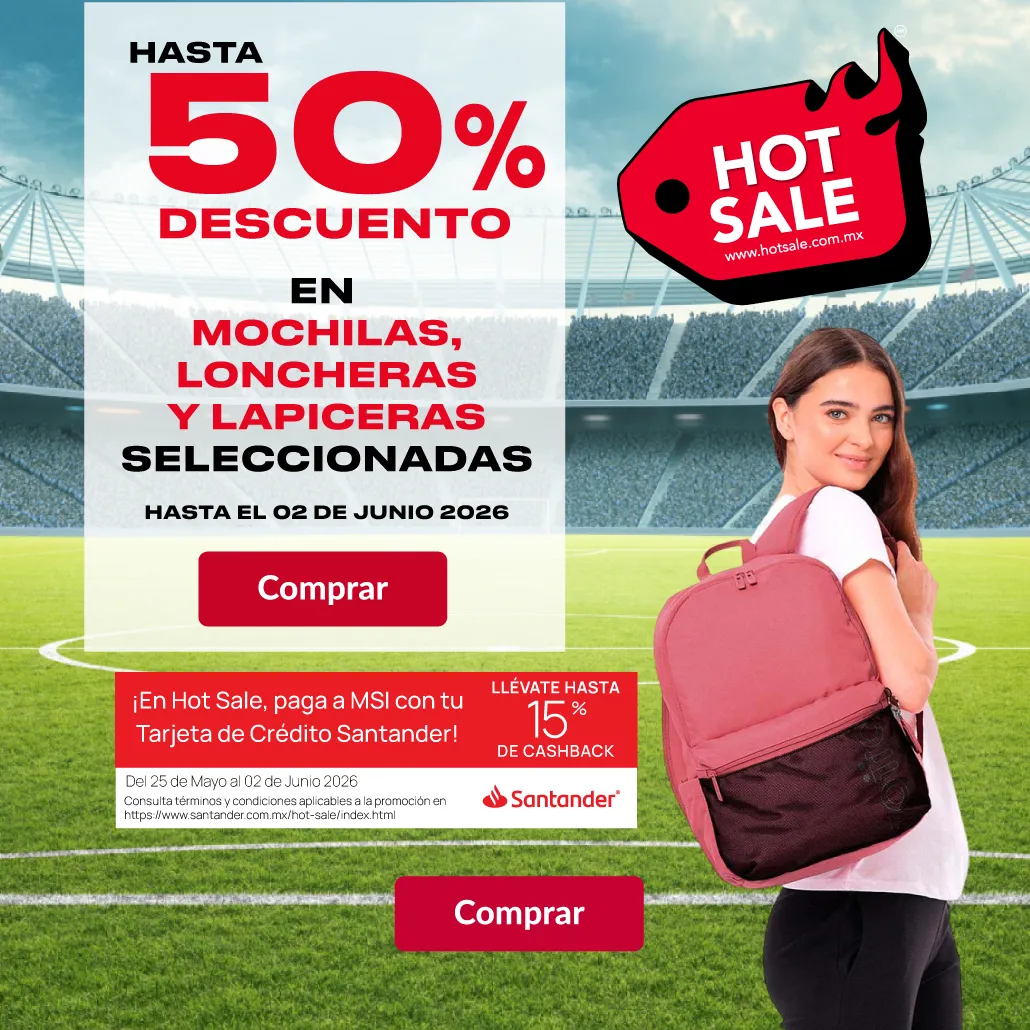 Hasta 50% de descuento en todas las mochilas, loncheras y lapiceras seleccionadas.