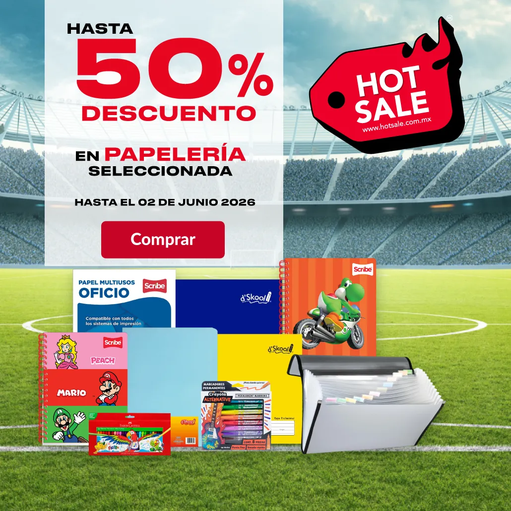Hasta 50% de descuento en papelería seleccionada.