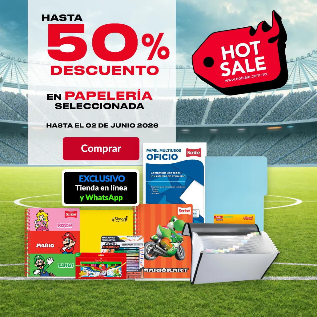 Hasta 50% de descuento en papelería seleccionada.