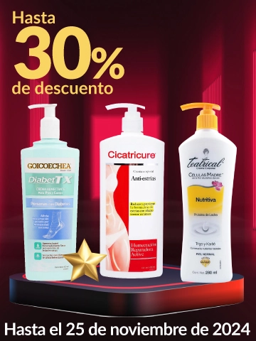 Hasta 30% de descuento en cremas corporales Cicatricure, Goicoechea y Teatrical