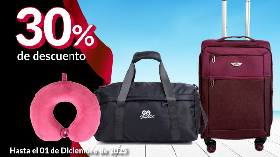 30% de descuento en todas las maletas, maletines y cojín de ciaje Gepack