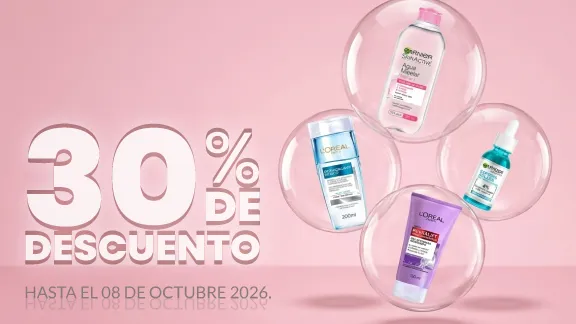 30% de descuento En todos los tratamientos faciales Garnier y L'Oreal