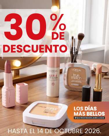 30% de descuento En todos los cosmeticos Maybelline y L'Oreal.
