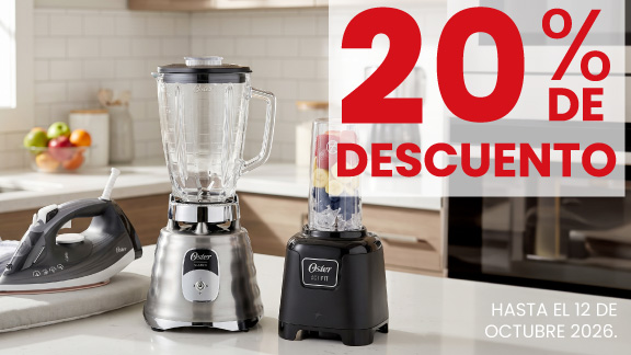 20% de descuento En todos los electrodomesticos de cocina y planchas marca Oster.