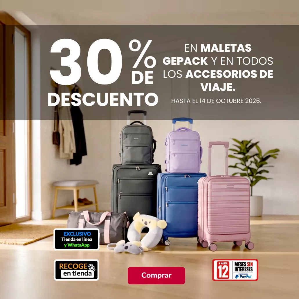 30% de descuento en maletas gepack y en todos los accesorios de viaje.