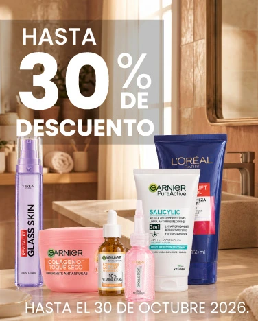 30% de descuento En todos los tratamientos faciales L'Oreal y Garnier