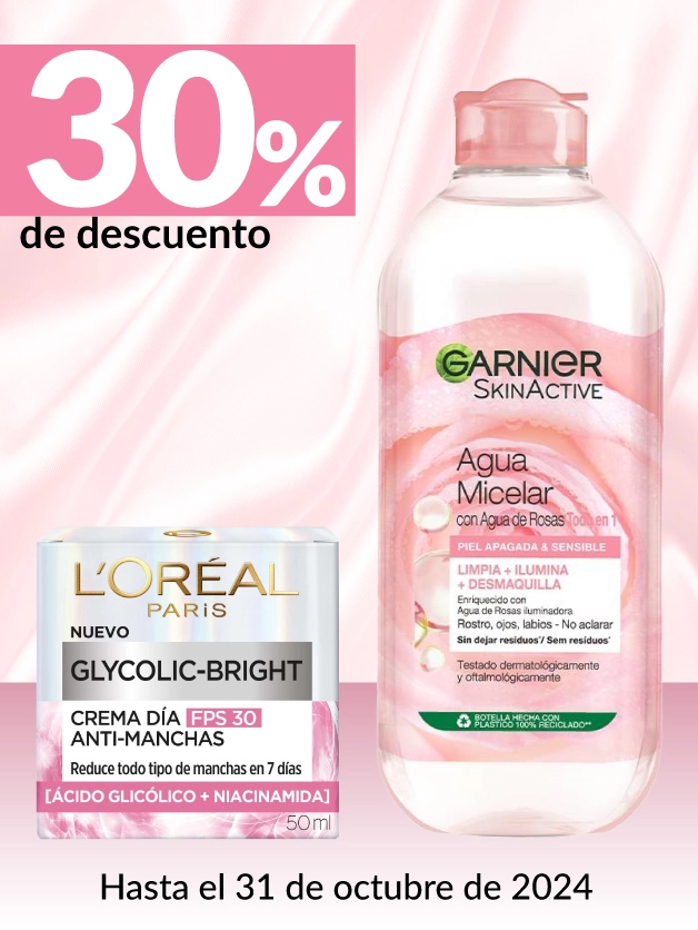 30% de descuento en todos los tratamientos faciales L'Oréal y Garnier