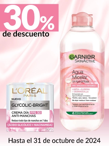 30% de descuento en todos los tratamientos faciales L'Oréal y Garnier