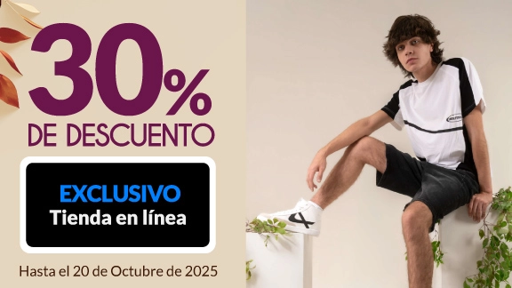 30% de descuento en todas las camisas, playeras, pantalones y bermudas para caballero