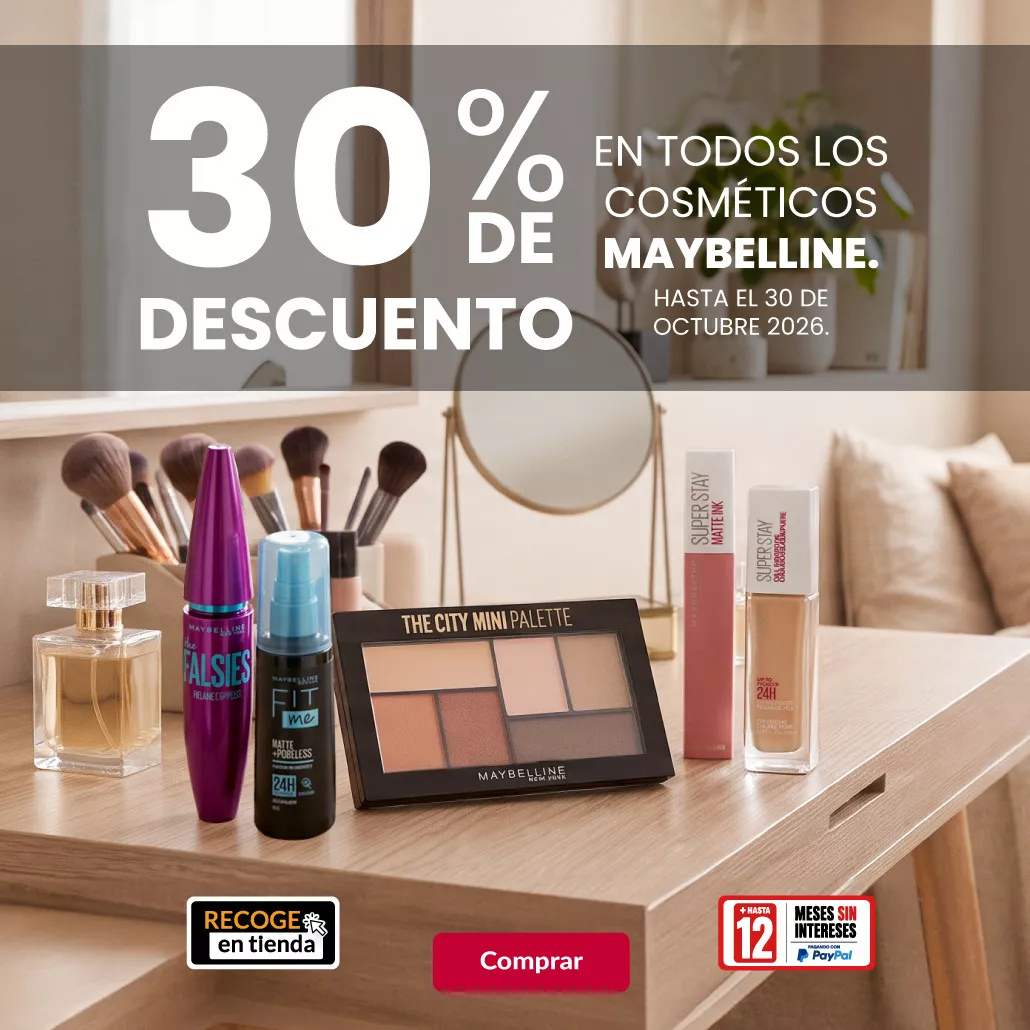 30% de descuento en todos los cosméticos Maybelline.