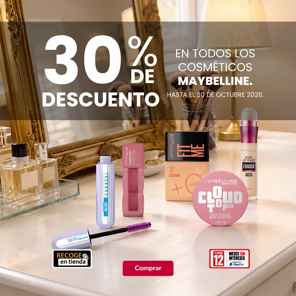 30% de descuento en todos los cosméticos Maybelline.
